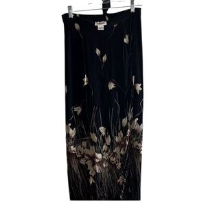 Style & Co. size 8 black Floral faux wrap Maxi Skirt pull on elastic waist